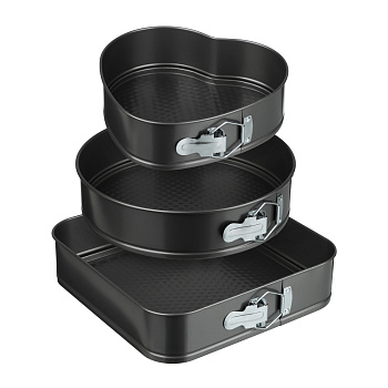 VETTA Набор форм разъемных для выпечки 3шт, с а/п покрытием, угл.сталь (квадратная, круглая, сердце)