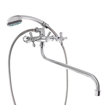 СоюзКран Смеситель для ванны с душем, круглый излив 30см, кер. кран-буксы 1/2, хром, цинк, SK08-S222