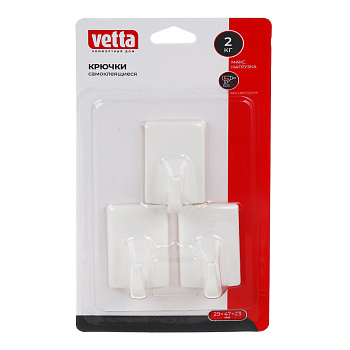 Крючки самоклеящиеся тм VETTA, на блистере, пластик, 3шт, цвет белый