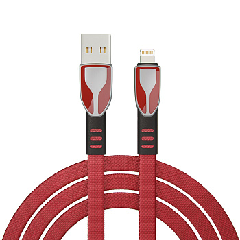 BY Кабель для зарядки Графика iP, 2.4А, 1м, Быстрая зарядка, штекер металл, красный