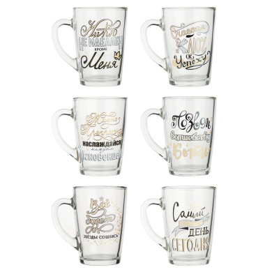 ОСЗ Кружка стеклянная На позитиве, 300мл, 6 дизайнов