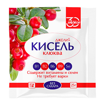 БАД к пище Кисель Джели+ с клюквой, без сахара, 25г