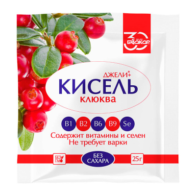 БАД к пище Кисель Джели+ с клюквой, без сахара, 25г