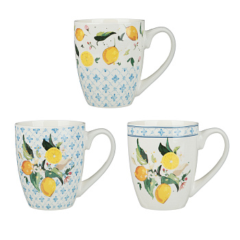 Кружка тм MILLIMI Лимоны, 400мл, фарфор, 3 дизайна