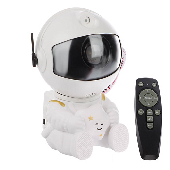 Светильник-ночник проектор неба BY Космонавт, 5W, пульт ДУ, USB, 9x8x13см, пластик, белый