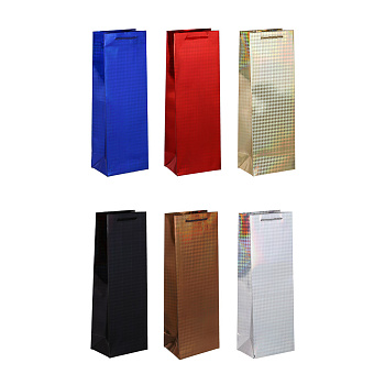 Пакет подарочный под бутылку тм Fntastic глянцевый, 12,5x36x8,5см, бумага, 6 дизайнов голограф