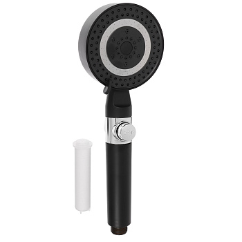 RAIN Лейка для душа, 5 режимов, с массажными зубчиками, фильтр, кнопка стоп, 90мм, черный