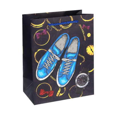 Пакет подарочный бумажный тм LADECOR M 18x23x10 см, для мужчин арт 2, 4 дизайна