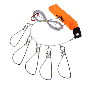 Кукан тм AZOR FISHING, 3,5м, 5 карабинов, поплавок, трос металл, ПВХ сумка