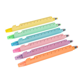 Маркер-выделитель 5 в 1 (ручка шариковая синяя, подставка, стилус, линейка), 6 цветов