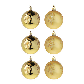 СНОУ БУМ Набор шаров 6 см, 6 шт, золото, пластик, глиттер, 26-106