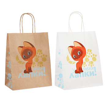 Пакет подарочный с кручеными ручками крафт L 24х14х30см, "Котёнок по имени Гав. У меня лапки" в асс.