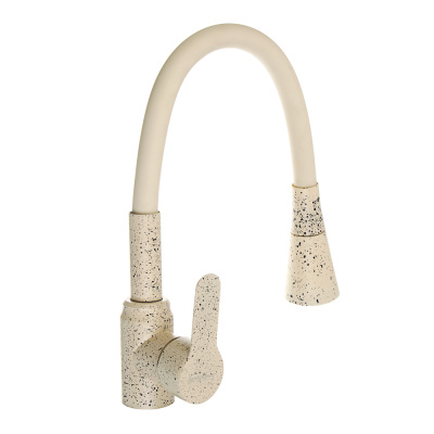 СоюзКран Смеситель для кухни, гибкий излив, керам. картридж 35мм, нерж. сталь, беж. гранит SS01-F32