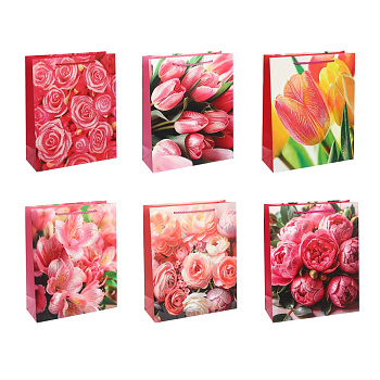 Пакет подарочный бумажный тм LADECOR, L 26x32x10 см, "Цветы" арт 1, 6 дизайнов