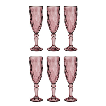 MILLIMI Набор бокалов 6 шт, 160 мл, стекло, бордовый ромб