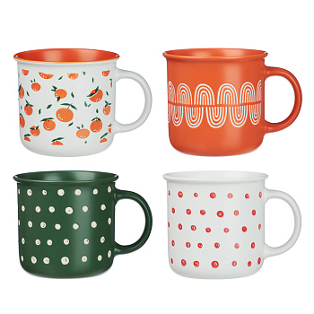 Кружка Ассорти тм MILLIMI, 370мл, 4 дизайна, фарфор