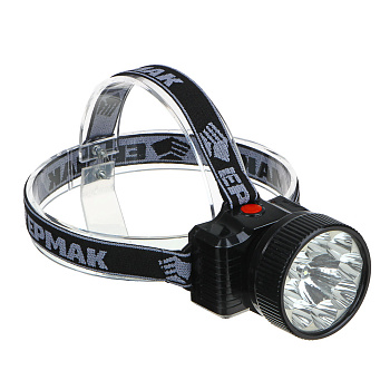 Фонарь налобный тм ЕРМАК, аккумуляторный, 8 ярк.+ 0,5 Вт LED, вилка 220В, 8,8x7,4х8,5см