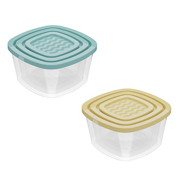 Набор квадратных контейнеров пищевых 3шт (0,9л; 1,55л; 2,65л), пластик