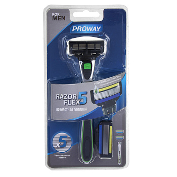 PROWAY Станок для бритья мужской(5 лезвий) + 2 сменных кассеты, пластик