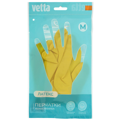Перчатки прочные тм VETTA, размер M, латекс, желтый цвет