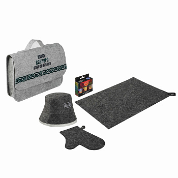 Набор для бани в портфеле "Набор банного благополучия" (шапка, рукавица, коврик, масла)