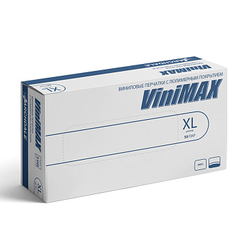 Перчатки универсальные ViniMax виниловые неопудренные гладкие белые 100шт (50пар) р.XL
