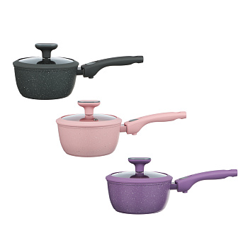 Ковш тм SATOSHI Ботаника 1,3л, d16см, с крышкой, съем. ручка, антиприг. покр. мрамор, инд, 3 цвета