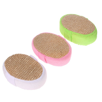 ЮL Мочалка банная объемная овальная на поролоне, рами, хлопок, 14,5х11х4,5см, 3 цвета, МЭ24-01