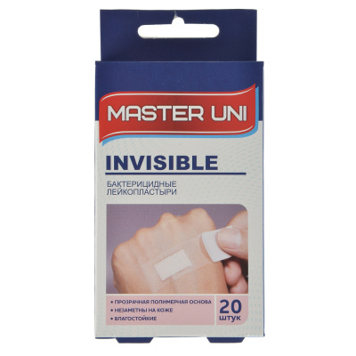 Лейкопластырь MASTER UNI "Прозрачный" бактериц,на полимер.осн, 20шт