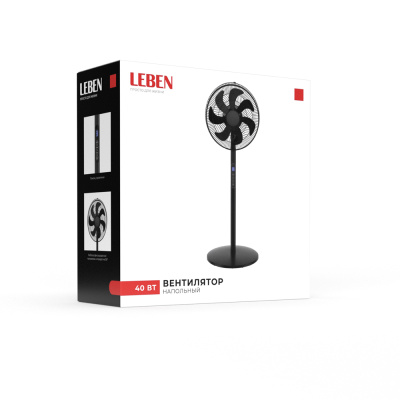 Вентилятор напольный тм LEBEN 40Вт, 8 скоростей, диаметр 41см, 220в, таймер, пульт ДУ, черный