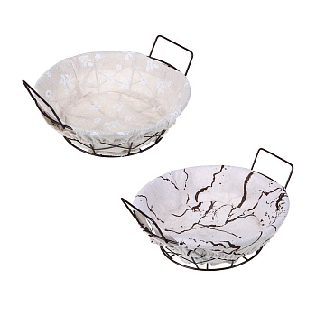 Корзина для мелочей тм VETTA Селеста, круглая, металл, лён, полиэстер, 21х21х7см, 2 дизайна