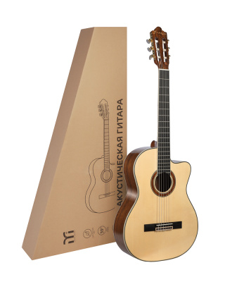 BY Ягья Гитара акустическая, 39 дюймов, 4/4, ель, коричнево-бежевый