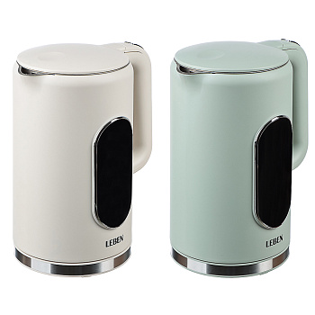 LEBEN Чайник электрический 1,7л двойные стенки пластик/нерж сталь, поддерж.температуры, оливк.и беж.