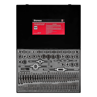 ЕРМАК Набор метчиков и плашек 110пр., сталь 9ХС