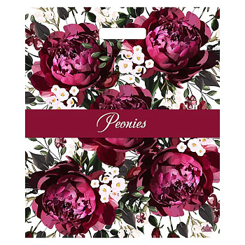 Пакет Бордовые пионы с вырубной ручкой, 45*38 см, 60 мкм ПВД