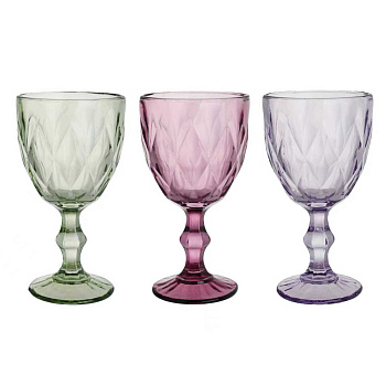 Набор бокалов для вина тм MILLIMI Ромб, 320мл, стекло, 3 шт, 3 цвета