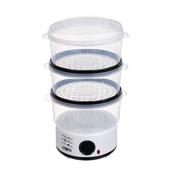 LEBEN Пароварка-мантоварка электрическая 800Вт, 3 яруса, 7,5 л, таймер, 220В