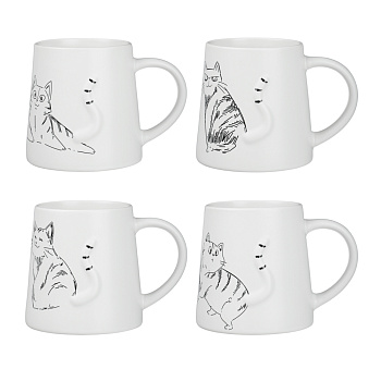 Кружка Коты тм MILLIMI, 410мл, 4 дизайна, фарфор