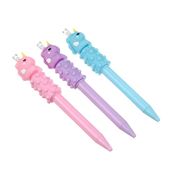 Ручка шариковая синяя, с вращающейся массажной вставкой и фигуркой "Единорог", 3 цвета