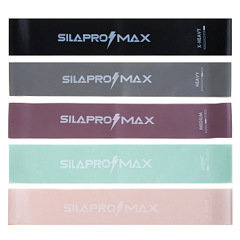 SILAPRO Max Набор фитнес резинок 5шт (5кг, 7кг, 11кг, 16кг, 21кг), 60х5см, латекс