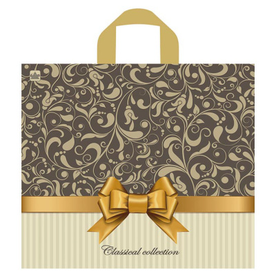 Пакет Бежевый узор с петлевой ручкой, XL 34x40 см, 70 мкм ПВД