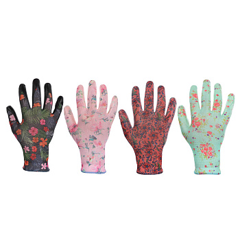 INBLOOM Перчатки садовые с нитриловым полуобливом, полиэстер, 9 размер, 23см, 31г, цветные
