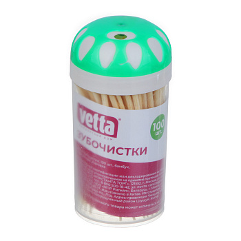 Зубочистки тм VETTA, бамбук, пластиковая упаковка, 100шт