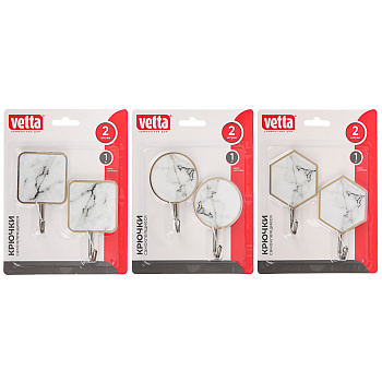 Крючки самоклеящиеся тм VETTA Белый мрамор, пластик, металл, 2 шт