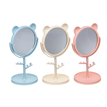 Зеркало настольное тм ЮНИLOOK, с подставкой, пластик, стекло, высота 20 см, диаметр 10,5см, 3 цвета