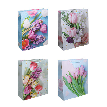 LADECOR Пакет подарочный, бумажный, 26x32x10 см, 4 дизайна, тюльпаны