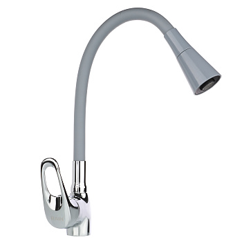 RAIN Смеситель для кухни Веста, гибкий излив, картридж 40мм, латунь, серый/хром