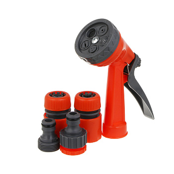 INBLOOM Набор для полива (пистолет 5 реж- 1шт., 1/2" коннектор- 2шт., 1/2"-3/4" штуцер-1шт.) ПП