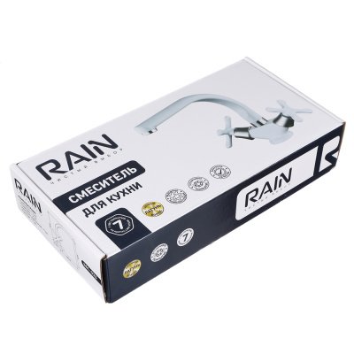 RAIN Смеситель для кухни Веста, высокий излив, кран-буксы 1/2, латунь, белый
