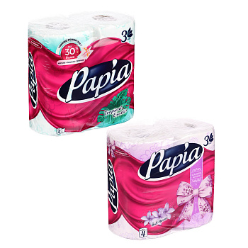 Туалетная бумага PAPIA балийский цветок/тропическая экзотика,3 слоя,4 рулона